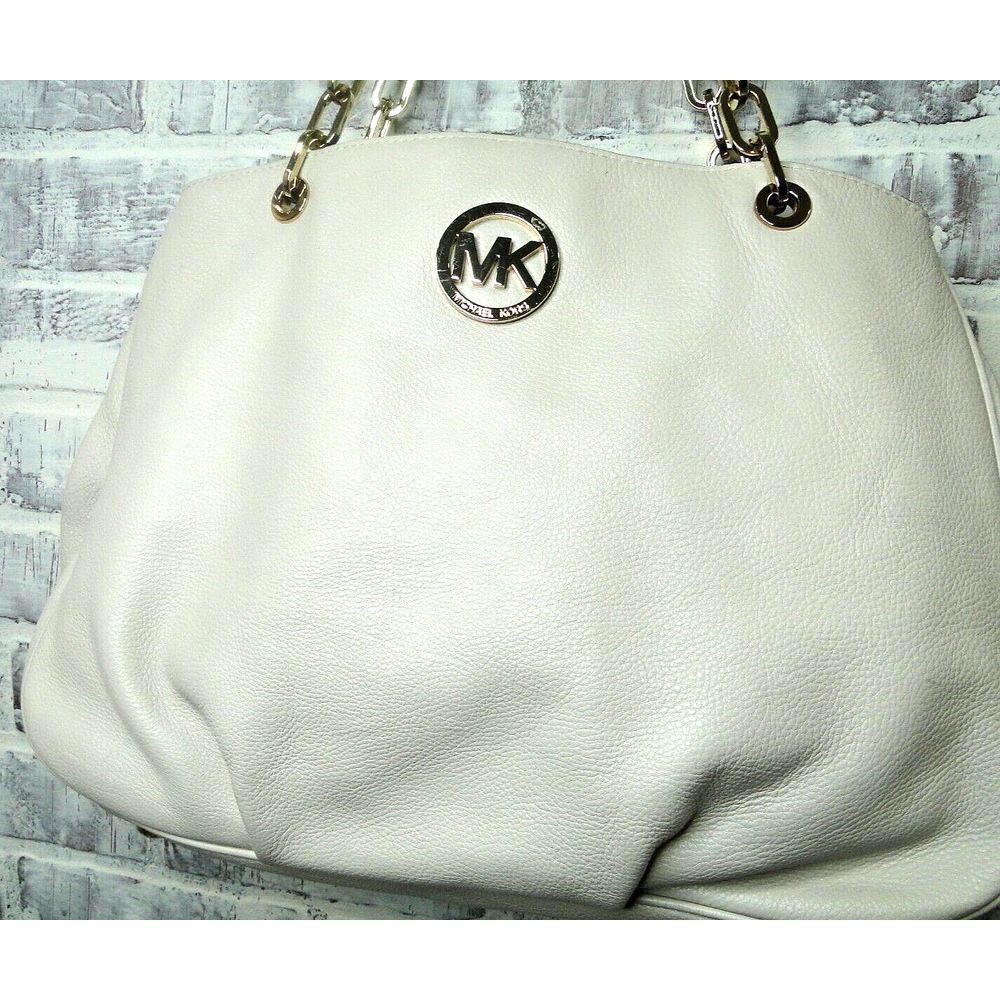 Michael Kors Women's‎ Fulton Leather Vanilla White Gold Chain Hand Bag Purse - Picture 3 of 16
